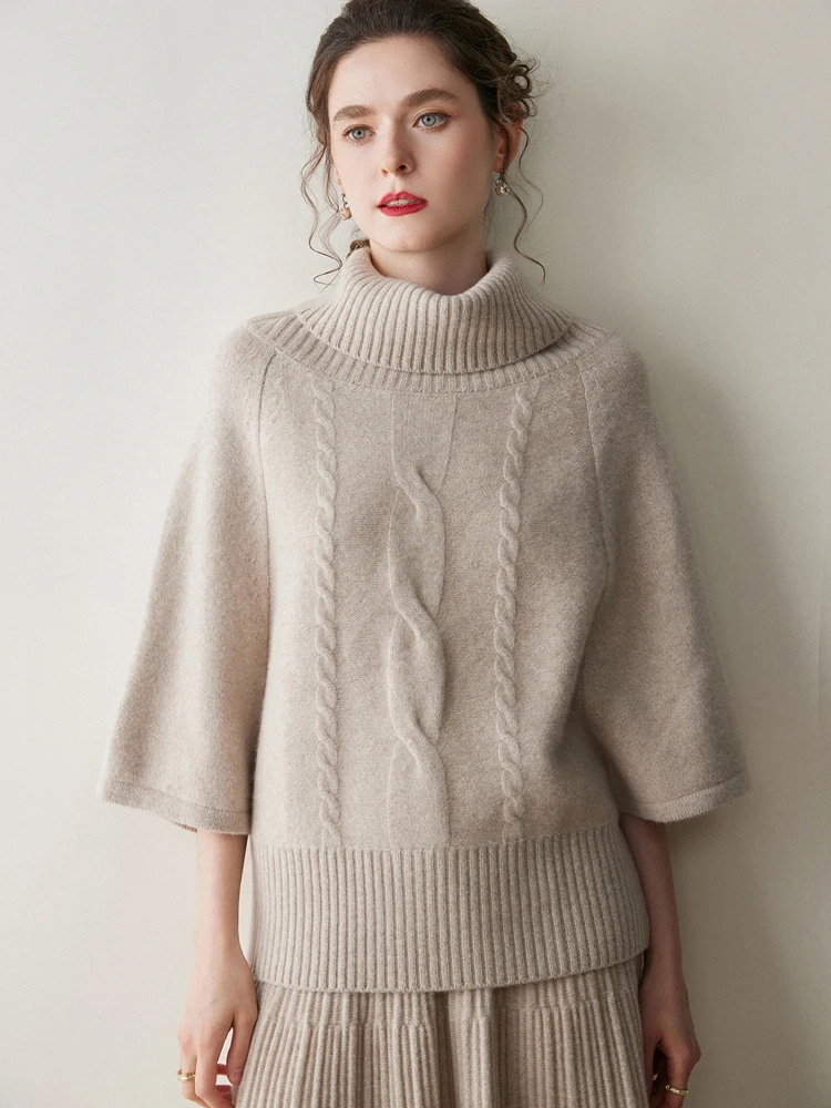 Autumn Winter Women 100% Cashmere Pullover Sweater Kint Turtleneck Pile Collar Twist Flower Loose Lazy Wind Elegant Intellectual
Autumn Winter Women 100% Cashmere Pullover Sweater Kint Turtleneck Pile Collar Twist Flower Loose Lazy Wind Elegant Intellectual