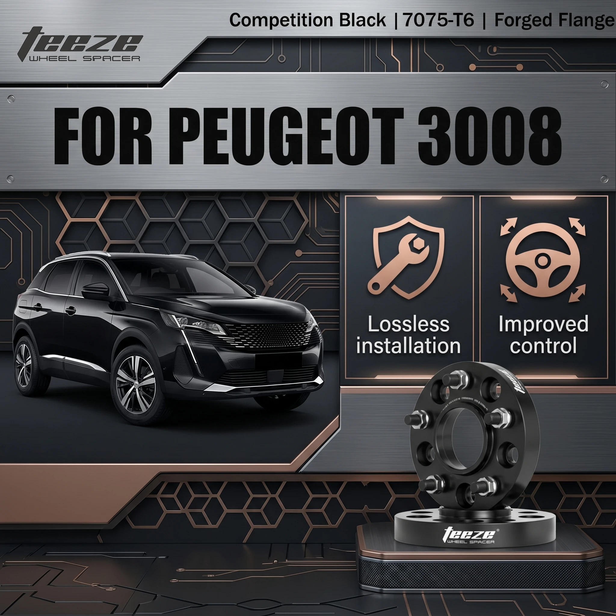 Teeze 2/4pcs 5x108 CB 65.1 M12x1.25 Hub Centric Black Forged wheel spacer For Peugeot 3008 Flange Plate 15/20/25/30mm
Teeze 2/4pcs 5x108 CB 65.1 M12x1.25 Hub Centric Black Forged wheel spacer For Peugeot 3008 Flange Plate 15/20/25/30mm