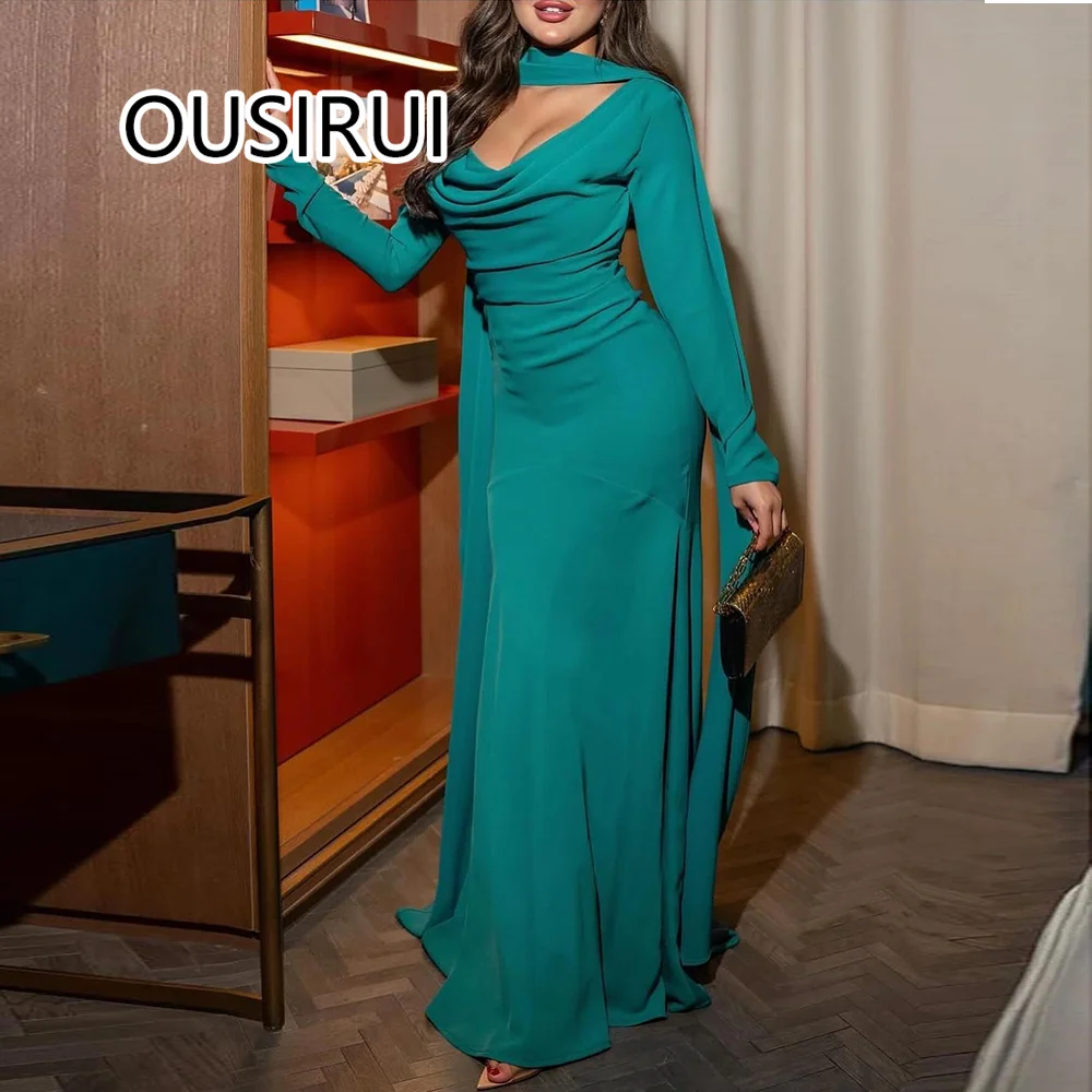 Halter Chiffon Sheath Bridesmaid Evening Dress with Cape Long Sleeve Floor-Length Pleated Evening Gown Custom Made
Halter Chiffon Sheath Bridesmaid Evening Dress with Cape Long Sleeve Floor-Length Pleated Evening Gown Custom Made
