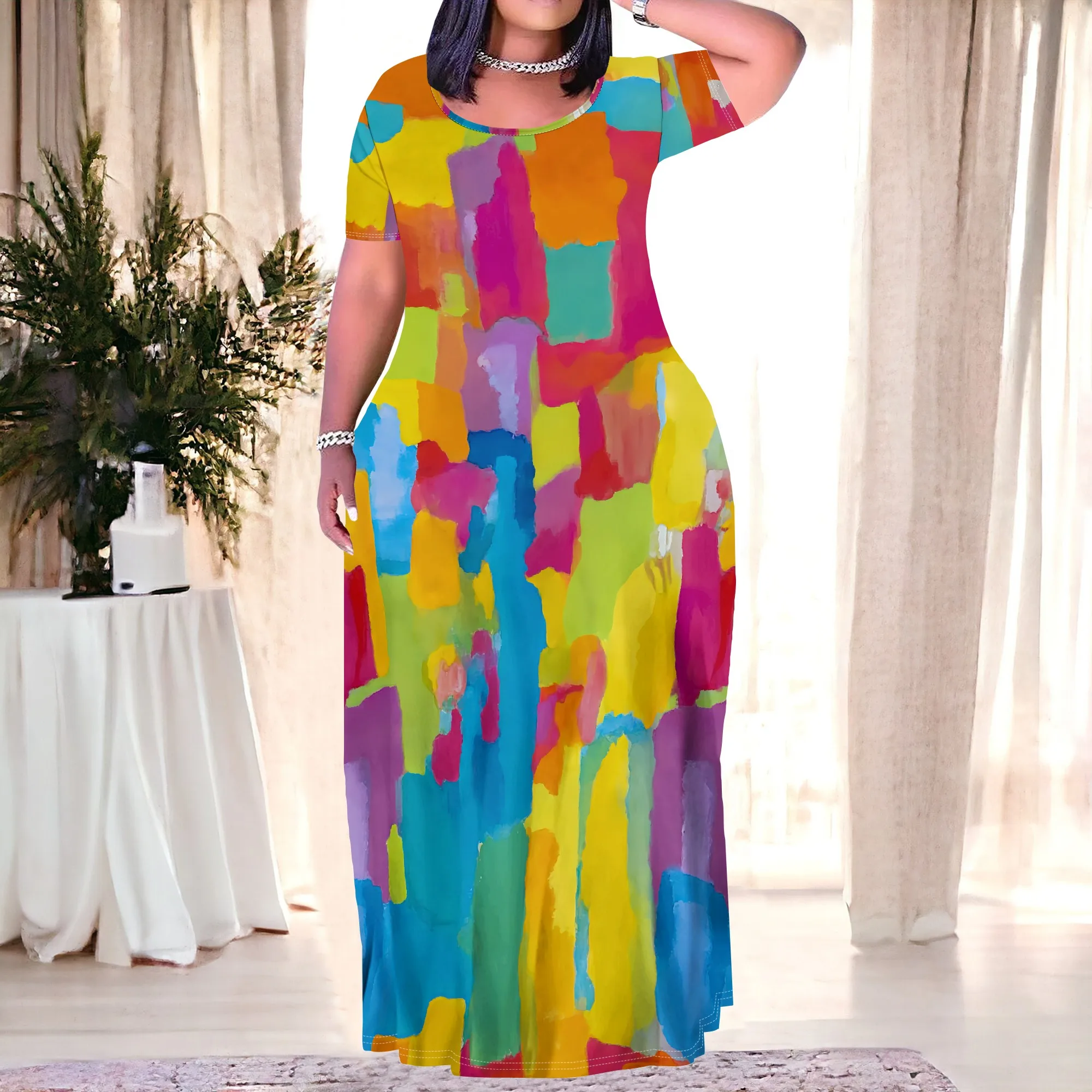 Colorful Abstract Print Maxi Dress for Women, Loose Comfortable Summer Dress XL-6XL, Vacation & Party Must-Have
Colorful Abstract Print Maxi Dress for Women, Loose Comfortable Summer Dress XL-6XL, Vacation & Party Must-Have