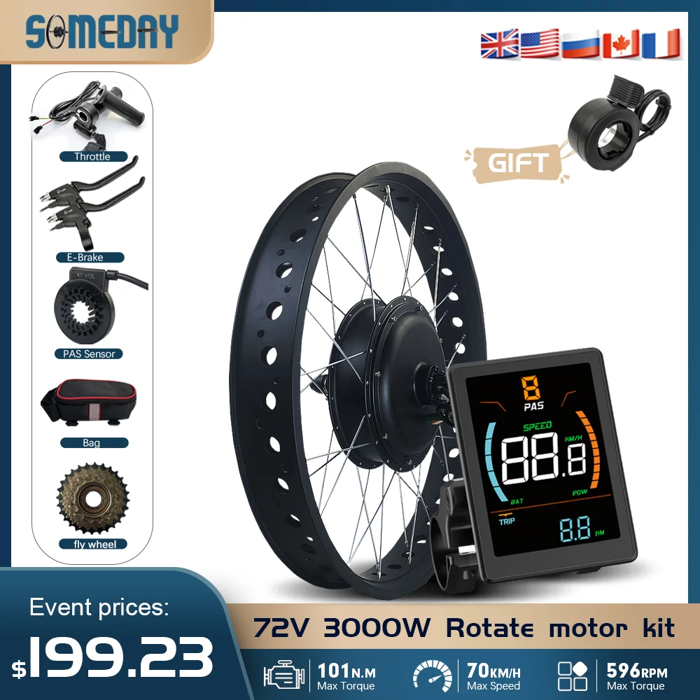 Ebike Fat Tire Conversion Kit 72V 3000W Rear Rotate Hub Motor Wheel 20/24/26 inch Dropout 170mm for Snow Electric Bicycle
Ebike Fat Tire Conversion Kit 72V 3000W Rear Rotate Hub Motor Wheel 20/24/26 inch Dropout 170mm for Snow Electric Bicycle