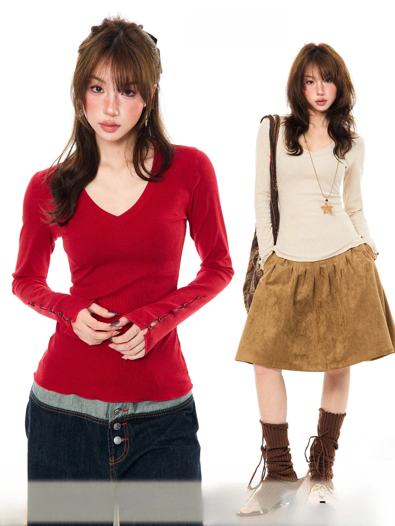 Женская футболка Young Stage American Sle Hot Girl с V-образным вырезом и длинным рукавом, новая весенняя модель с пуговицами и вырезами, мягкая и удобная.
Женская футболка Young Stage American Sle Hot Girl с V-образным вырезом и длинным рукавом, новая весенняя модель с пуговицами и вырезами, мягкая и удобная.