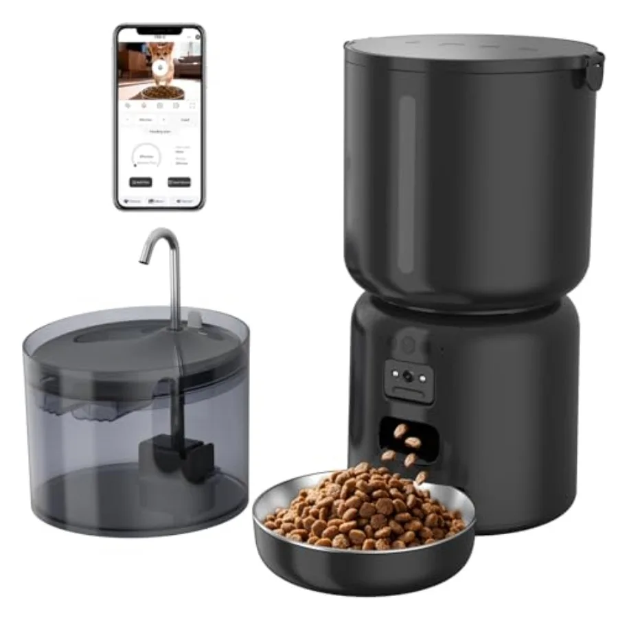Automatic cat feeder and waterer set for indoor use stainless steel and BPA-free plastic white and gray app-controlled with 2MP
Automatic cat feeder and waterer set for indoor use stainless steel and BPA-free plastic white and gray app-controlled with 2MP