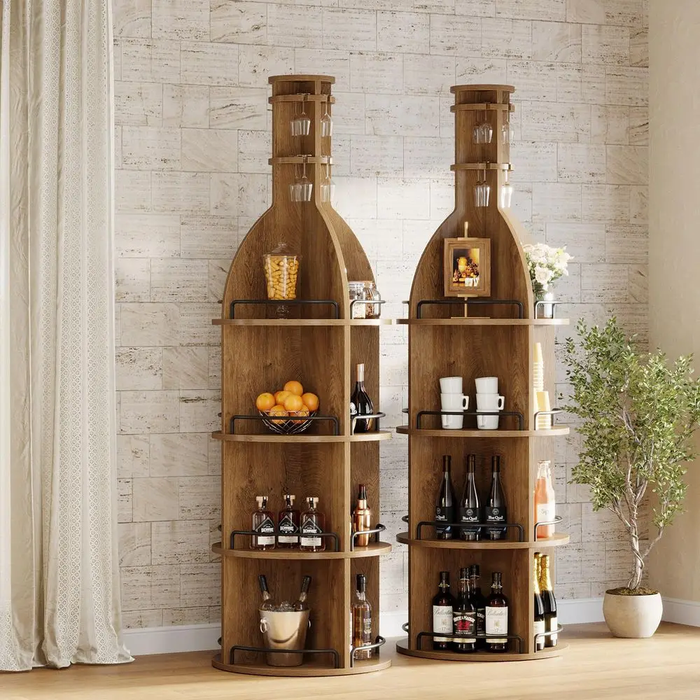 75Inch Tall Wine Rack with Storage Shelves, Industrial Round Wine Cabinet with Goblet Holder, Freestanding Bar Liquor Bottle Di
75Inch Tall Wine Rack with Storage Shelves, Industrial Round Wine Cabinet with Goblet Holder, Freestanding Bar Liquor Bottle Di