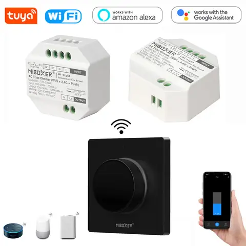 Panneau de commutation rotatif sans fil, variateur LED, télécommande, application Tuya pour Alexa, Google Home, WiFi, 2.4G, Push, 110V-220V AC, Triac