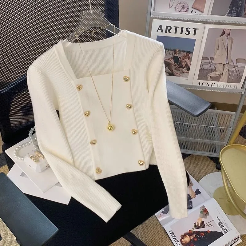 Women Sweater Square Collar Korean Fashion Love Button Knit Jumper Long Sleeve Autumn Spring 2025 Elegant Versatile Clothing
Women Sweater Square Collar Korean Fashion Love Button Knit Jumper Long Sleeve Autumn Spring 2025 Elegant Versatile Clothing