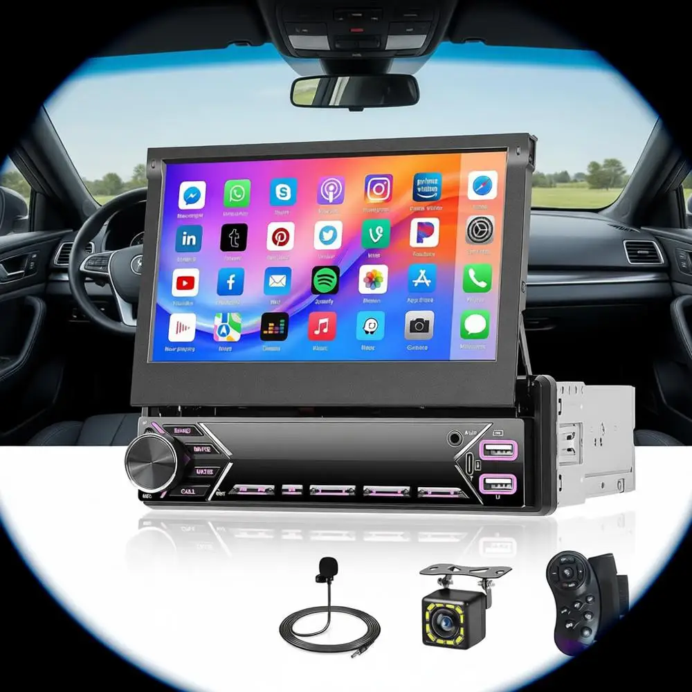 7 Inch Single Din Car Stereo, 1 DIN Touch Car Radio, 1080P HD Bluetooth Audio Receiver, Support SWC, Mirror Link, EQ/M Radio, Du
7 Inch Single Din Car Stereo, 1 DIN Touch Car Radio, 1080P HD Bluetooth Audio Receiver, Support SWC, Mirror Link, EQ/M Radio, Du