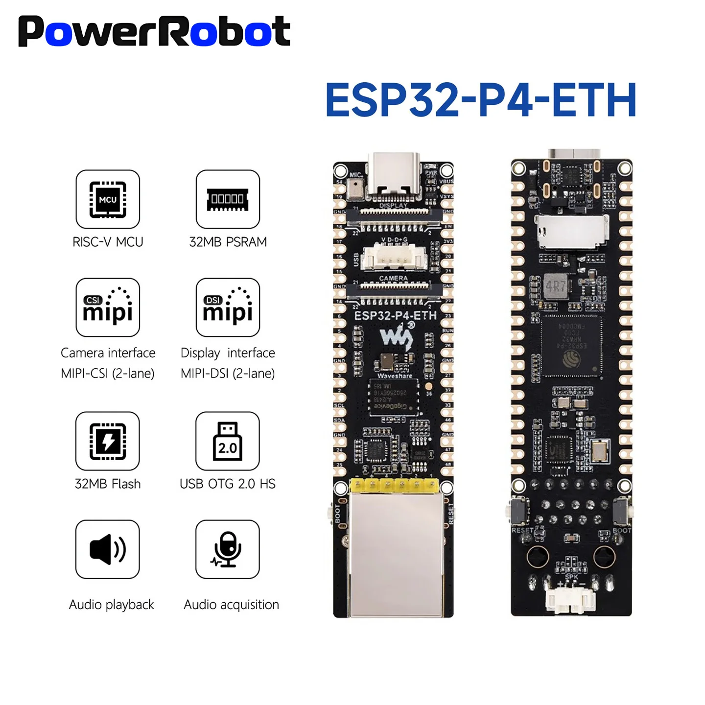 ESP32-P4-ETH AI Ethernet Development Board ESP32-P4 High-performance POE Module ESP32 P4 POE DSI RJ45 100Mbps Ethernet port Cam
ESP32-P4-ETH AI Ethernet Development Board ESP32-P4 High-performance POE Module ESP32 P4 POE DSI RJ45 100Mbps Ethernet port Cam