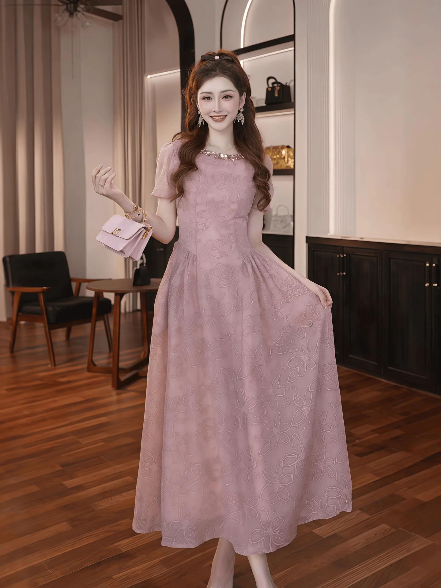 Ele A-Line Midi Dr ort Sve Performance Dr Luxury Brand Pink Fluffy Skirt Medium Length Simple round Ne Design
Ele A-Line Midi Dr ort Sve Performance Dr Luxury Brand Pink Fluffy Skirt Medium Length Simple round Ne Design