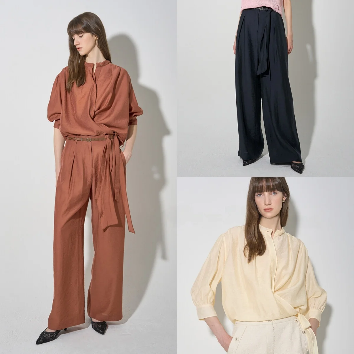 Повседневные брюки Lazy Sle irt + широкие брюки с плиссированным поясом и галстуком в Корейском стиле для поездок на работу Faion Seven Sve Длина круглые Ne Pure Color 
Повседневные брюки Lazy Sle irt + широкие брюки с плиссированным поясом и галстуком в Корейском стиле для поездок на работу Faion Seven Sve Длина круглые Ne Pure Color