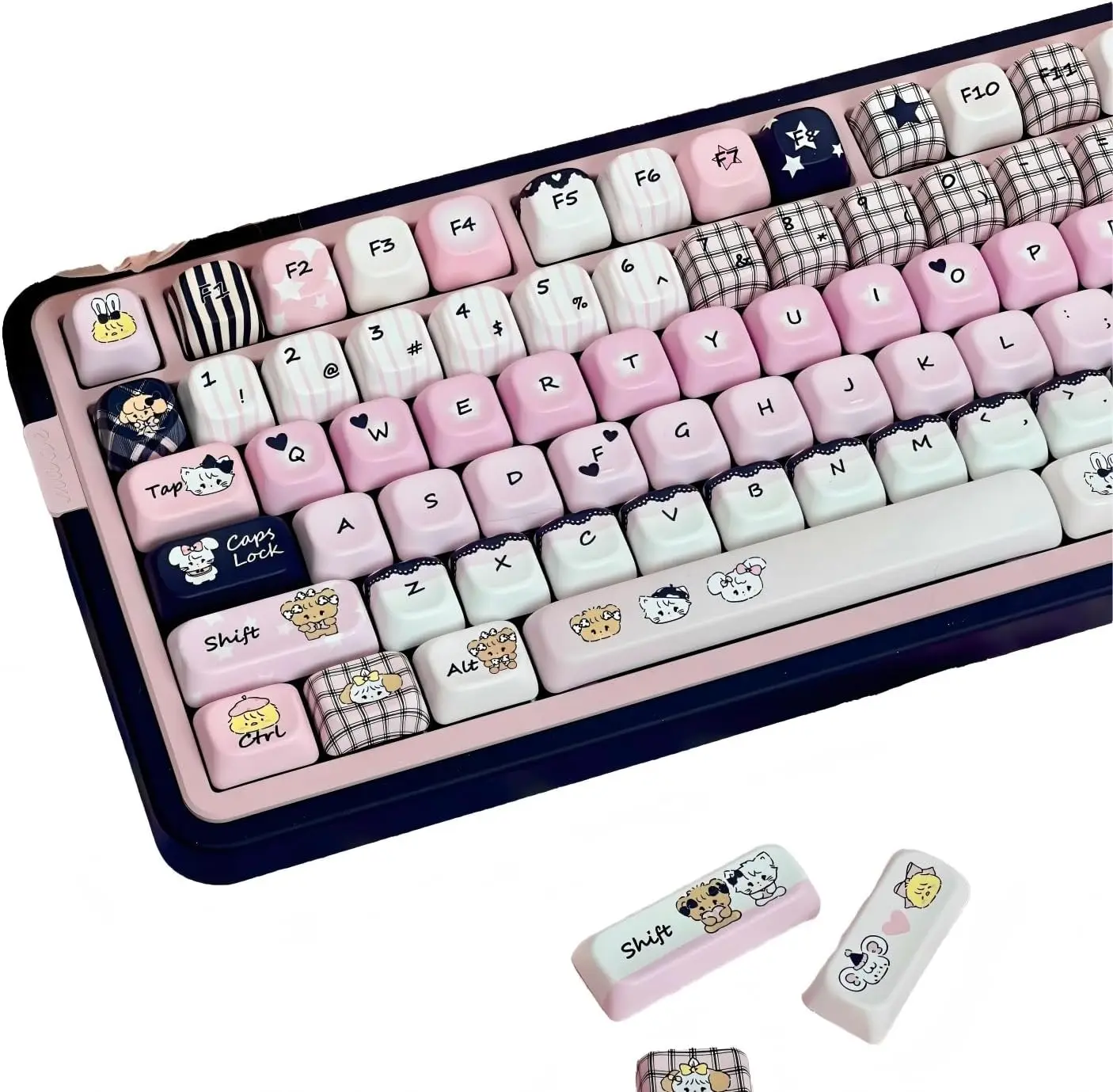 Черно-розовые PBT-клавиши (145 шт.) - набор клавиш с пятисторонней сублимационной печатью, подходящий для механических клавиатур с переключателями MX.
Черно-розовые PBT-клавиши (145 шт.) - набор клавиш с пятисторонней сублимационной печатью, подходящий для механических клавиатур с переключателями MX.