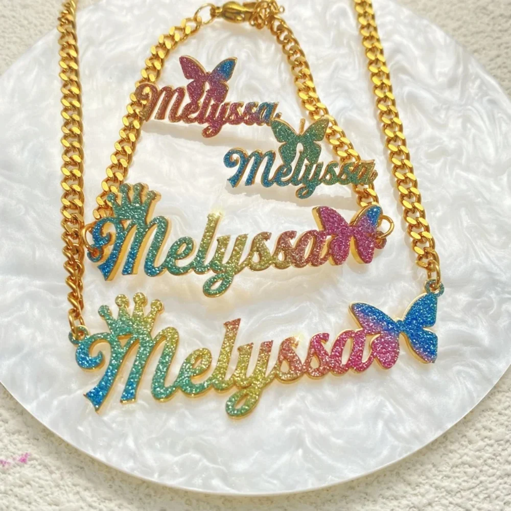 LeeChee Custom Colorful Jewelry Set Bling Name Earrings Necklace Name Stud Bracelet Gift For Girls
LeeChee Custom Colorful Jewelry Set Bling Name Earrings Necklace Name Stud Bracelet Gift For Girls