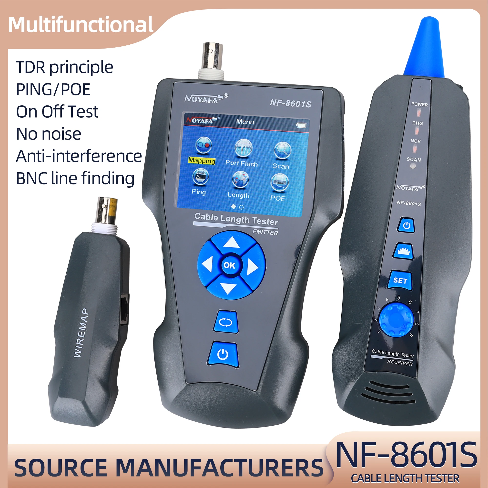 NF-8601S Network Cable Tester Multifunction TDR Length With PoE/PING/Port Voltage Wiremap Tracker Diagnose Tool Detector
NF-8601S Network Cable Tester Multifunction TDR Length With PoE/PING/Port Voltage Wiremap Tracker Diagnose Tool Detector