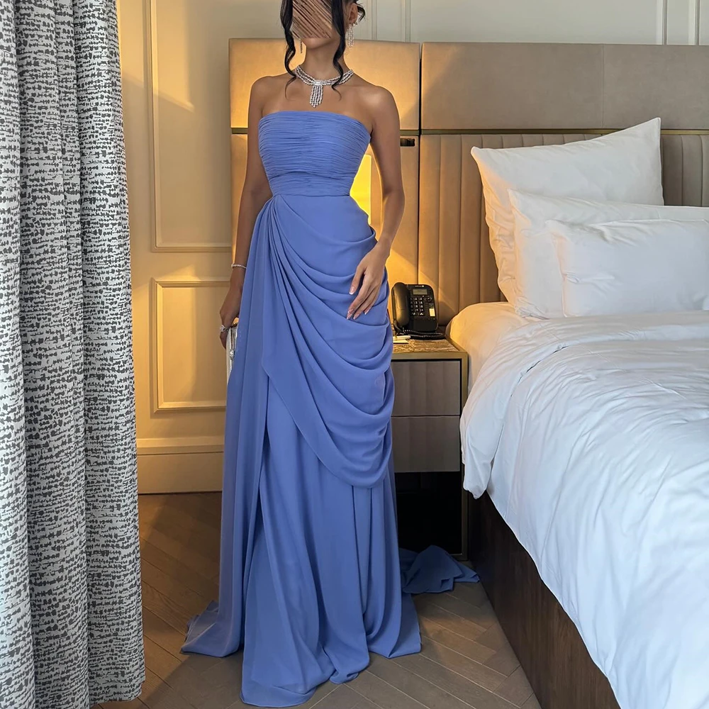 Customized Strapless Pleat A-line Jersey Evening Dress Backless Draped With Watteau Train Party Dress Floor Length Prom Gown
Customized Strapless Pleat A-line Jersey Evening Dress Backless Draped With Watteau Train Party Dress Floor Length Prom Gown