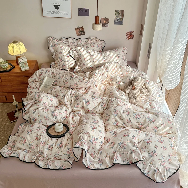 Korean Style Floral Ruffles Knitted Double Yarn Bedding Set Double King Queen Size Duvet Cover Flat/Fitted Bed Sheet Pillowcases
Korean Style Floral Ruffles Knitted Double Yarn Bedding Set Double King Queen Size Duvet Cover Flat/Fitted Bed Sheet Pillowcases