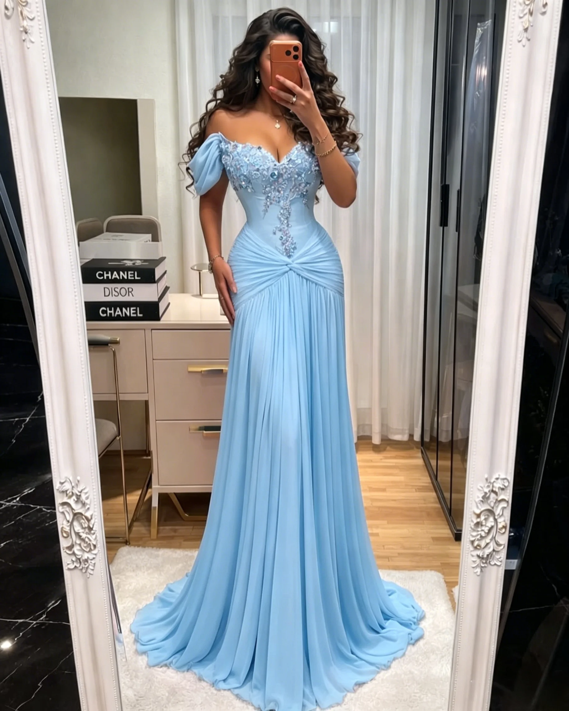 Flowers Off Shoulder Evening Dress with Beading Prom Dresses Applique Mermaid Party Dresses Luxury robes de soirée Customized
Flowers Off Shoulder Evening Dress with Beading Prom Dresses Applique Mermaid Party Dresses Luxury robes de soirée Customized