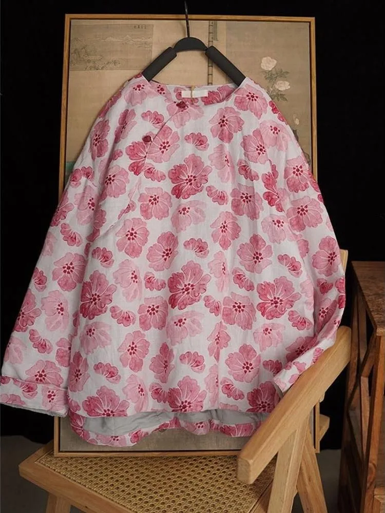 New Chinese Zen Style Printed Cotton Jacket Young Style Thickened Short Outerwear round Neck Button Detail Floral Pattern
New Chinese Zen Style Printed Cotton Jacket Young Style Thickened Short Outerwear round Neck Button Detail Floral Pattern