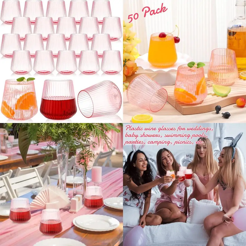 Набор из 50 розовых ребристых пластиковых бокалов для вина без ножек, 14 унций, небьющиеся, подходят для наружного и внутреннего использования, элегантные для вечеринок
Набор из 50 розовых ребристых пластиковых бокалов для вина без ножек, 14 унций, небьющиеся, подходят для наружного и внутреннего использования, элегантные для вечеринок