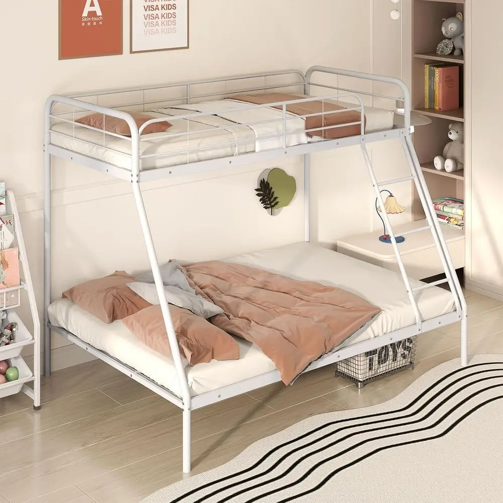White Metal Bunk Bed with Double and Single Sleeper, Ladder, Guardrail, and Storage for Teens and Adults - No Box Spring Needed
White Metal Bunk Bed with Double and Single Sleeper, Ladder, Guardrail, and Storage for Teens and Adults - No Box Spring Needed