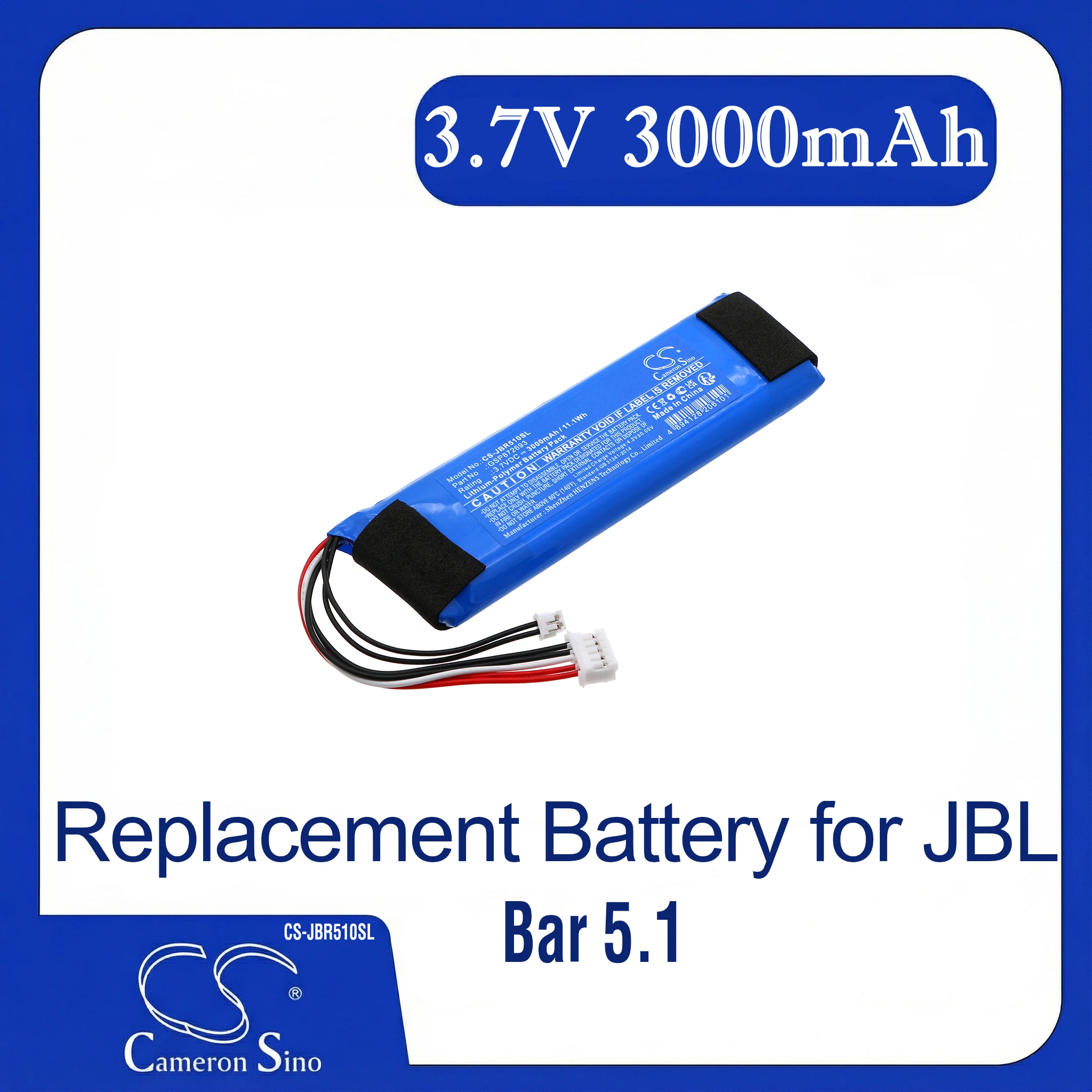 Cameron Sino Replacement Battery for JBL Bar 5.1, Fits P/N GSP872693
Cameron Sino Replacement Battery for JBL Bar 5.1, Fits P/N GSP872693