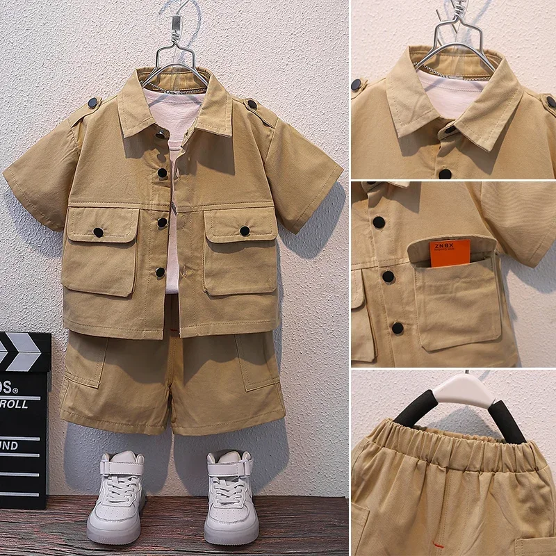 2024 Kids Summer New Boys Suit Child Buttons Shirt Cargo Shorts Multi-pocket Workwear Suit Short Sleeve Shorts Cotton Set
2024 Kids Summer New Boys Suit Child Buttons Shirt Cargo Shorts Multi-pocket Workwear Suit Short Sleeve Shorts Cotton Set