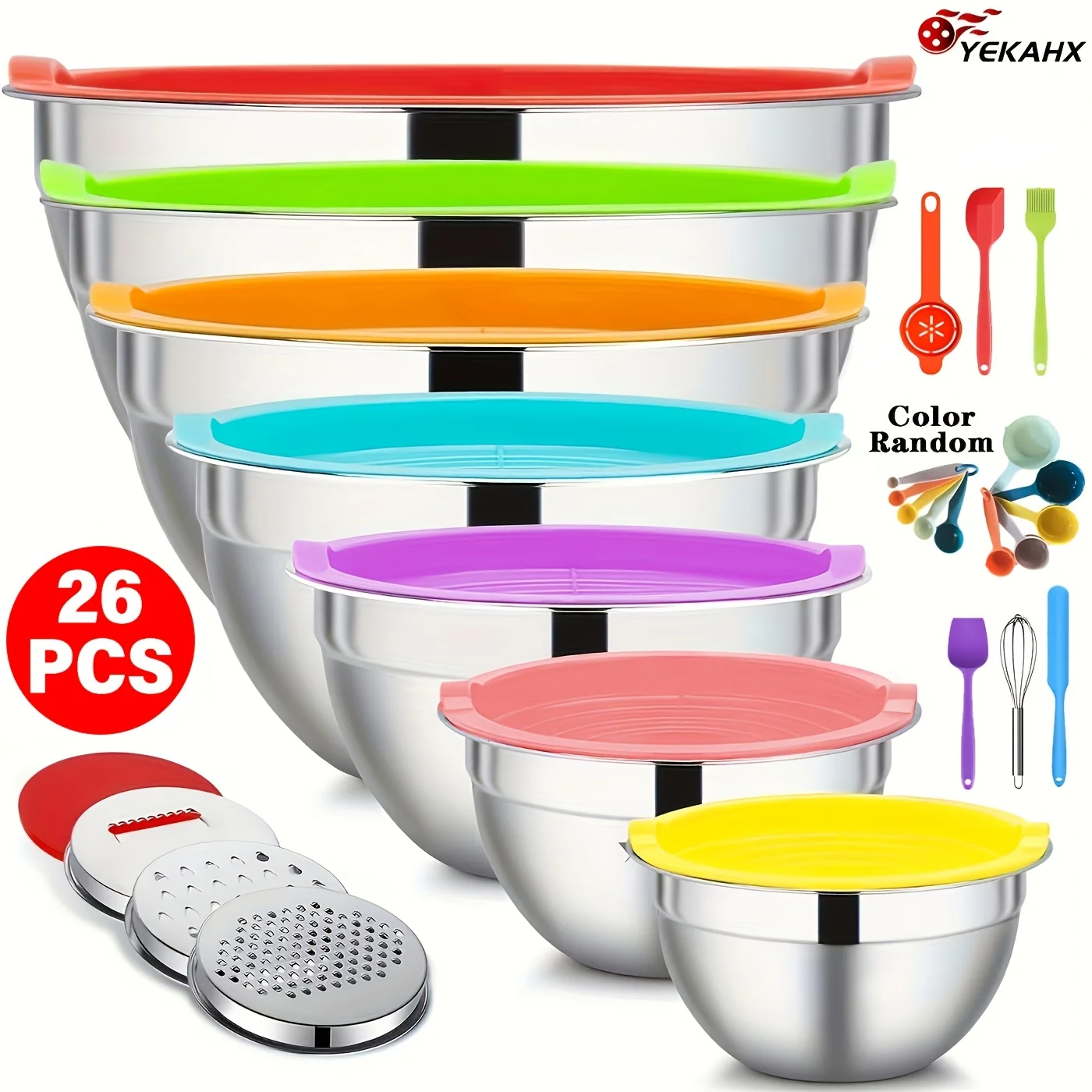 26 Piece Stainless Steel Mixing Bowl Set with Sealed Lid, 7 Bowls 4.5, 3.6, 2.7, 2.1, 1.7, 1.1, 0.7QT Sizes+kitchen Tools (3 Types Of Sharpening Heads), Suitable for Baking, Salad Making, Mixing, Kitchen Tidying, Father's Gifts, Gifts for Men
26 Piece Stainless Steel Mixing Bowl Set with Sealed Lid, 7 Bowls 4.5, 3.6, 2.7, 2.1, 1.7, 1.1, 0.7QT Sizes+kitchen Tools (3 Types Of Sharpening Heads), Suitable for Baking, Salad Making, Mixing, Kitchen Tidying, Father's Gifts, Gifts for Men