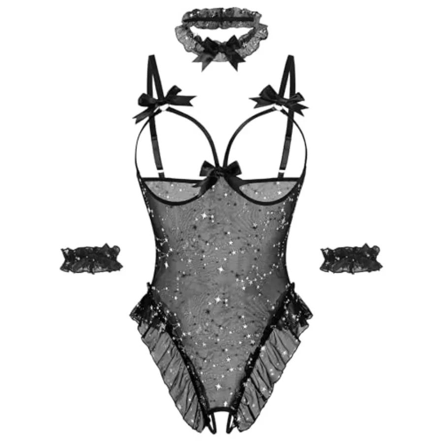 Avidlove Womens Lingerie Bodysuit 4 Pcs Set Sheer Mesh Teddy Babydoll with Detachable Collar and Wrist Cuffs
Avidlove Womens Lingerie Bodysuit 4 Pcs Set Sheer Mesh Teddy Babydoll with Detachable Collar and Wrist Cuffs