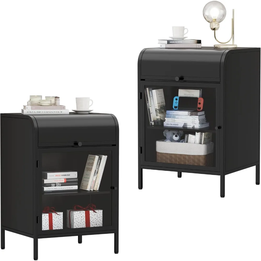 Metal Nightstand Set of 2, Modern Side Table with Flip-Top Storage and Glass Door, 3-Tier Accent Bedside Table, End Tables
Metal Nightstand Set of 2, Modern Side Table with Flip-Top Storage and Glass Door, 3-Tier Accent Bedside Table, End Tables