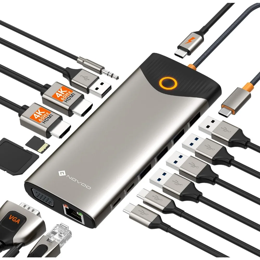 15-in-1 USB-C Docking Station with Dual 4K HDMI, 100W PD Charging, Ethernet & Card Reader for Laptops
15-in-1 USB-C Docking Station with Dual 4K HDMI, 100W PD Charging, Ethernet & Card Reader for Laptops