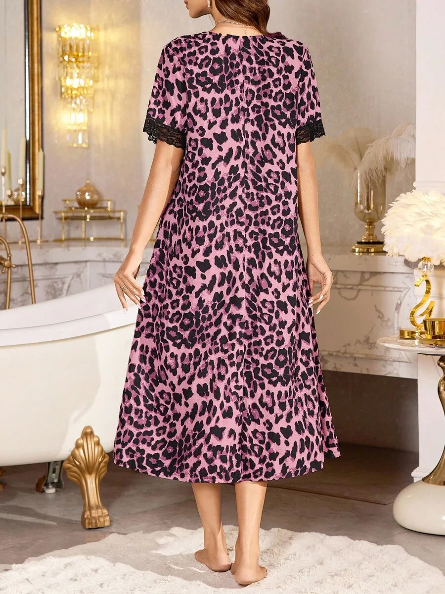 Leopard Print Short Sleeve Lace Trim Nightgown Women Moo Moo Dress
Leopard Print Short Sleeve Lace Trim Nightgown Women Moo Moo Dress