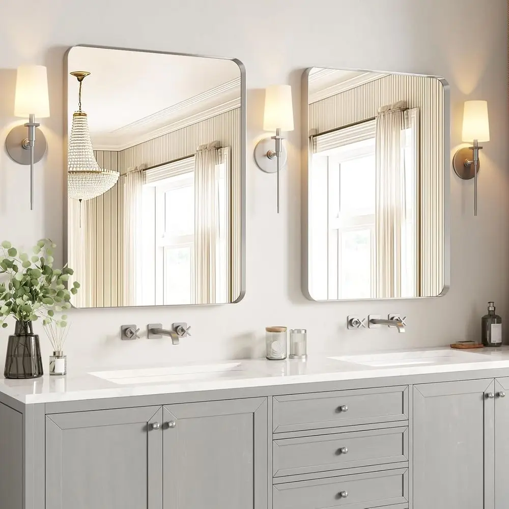 24x36 Dual Pack Brushed Nickel Framed Mirrors, Silver Tempered Glass, Rust-Resistant, Suitable for Horizontal or Vertical Mounti
24x36 Dual Pack Brushed Nickel Framed Mirrors, Silver Tempered Glass, Rust-Resistant, Suitable for Horizontal or Vertical Mounti