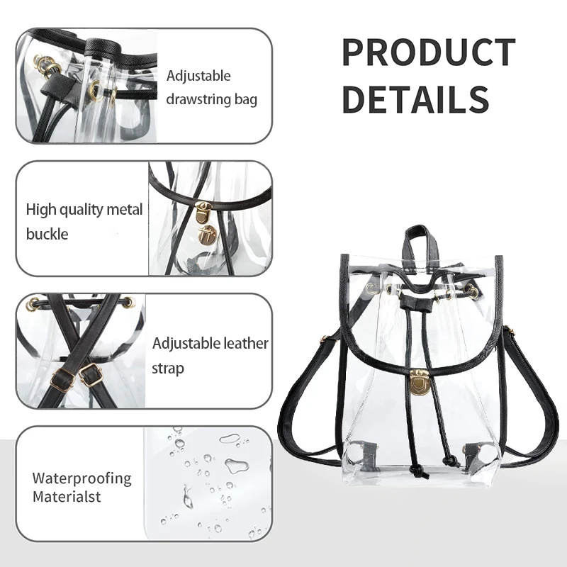 Transparent Backpack With buckle Travel Large Capacity Backpack Storage Bag Leisure Day Holiday Backpack Waterproof Clear Bag
Transparent Backpack With buckle Travel Large Capacity Backpack Storage Bag Leisure Day Holiday Backpack Waterproof Clear Bag