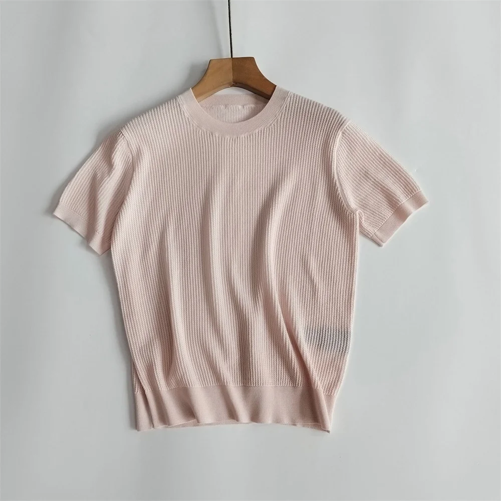 Crew Neck Hollow-Out Pullover Blended Knit Short-Sleeve T-Shirt
Crew Neck Hollow-Out Pullover Blended Knit Short-Sleeve T-Shirt