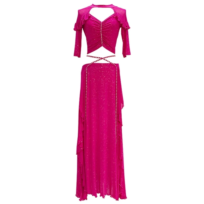 Профессиональный женский костюм для танца живота из двух частей: топ для восточной практики с струящейся длинной юбкой | Одежда для выступлений и уроков
Профессиональный женский костюм для танца живота из двух частей: топ для восточной практики с струящейся длинной юбкой | Одежда для выступлений и уроков