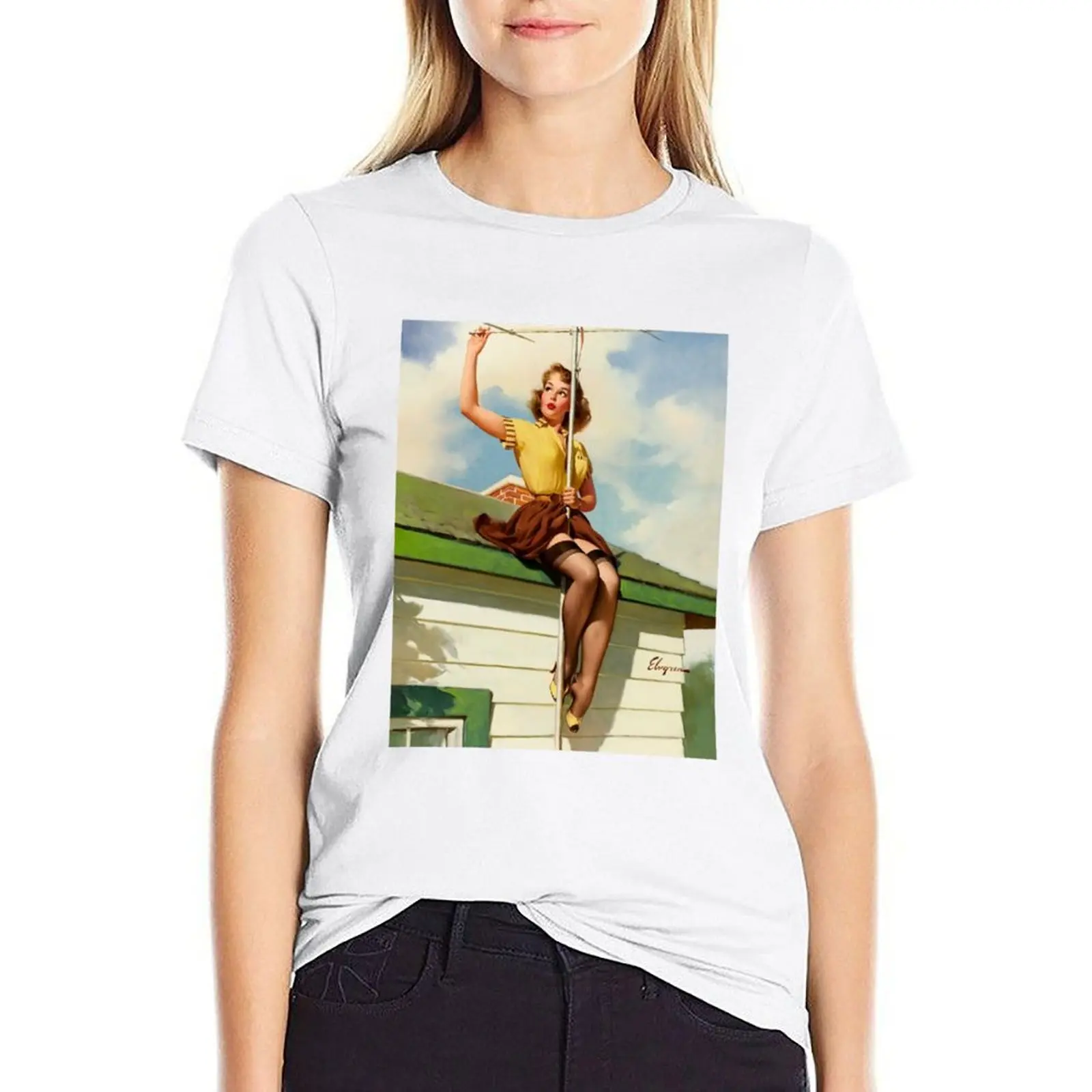 Gil Elvgren Appreciation T-Shirt no. 16. T-shirt animal print shirt for girls graphics cropped t shirts for Women
Gil Elvgren Appreciation T-Shirt no. 16. T-shirt animal print shirt for girls graphics cropped t shirts for Women