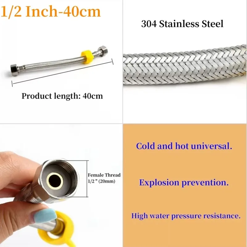 304 Stainless Steel Faucet Braided Water Pipe 1/2 Inch Hot and Cold Water Faucet Flexible Inlet Hose Heater Connecting Pipe E2
304 Stainless Steel Faucet Braided Water Pipe 1/2 Inch Hot and Cold Water Faucet Flexible Inlet Hose Heater Connecting Pipe E2
