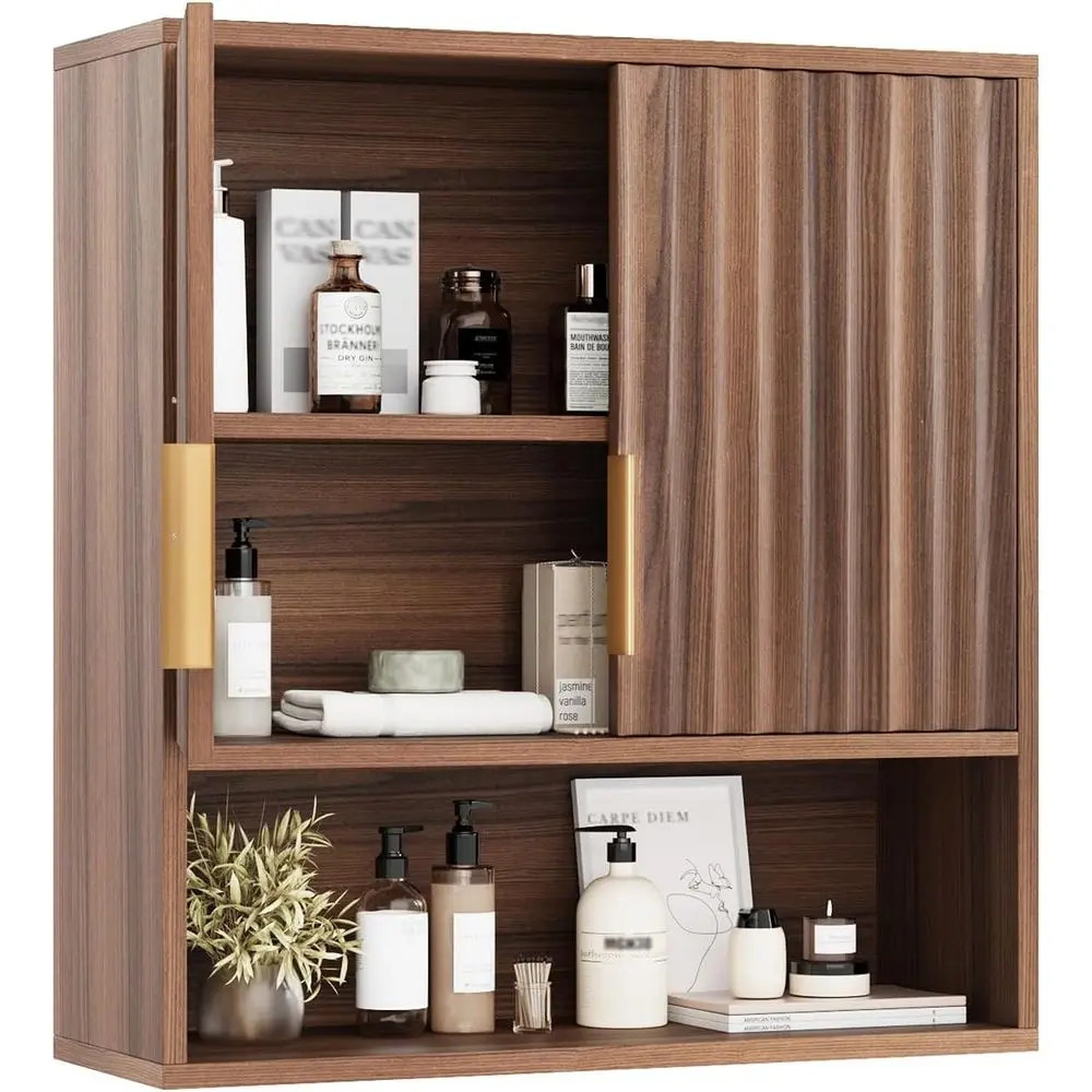 Walnut Stained Medicine Cabinet with Door, Wall-Mounted Storage Above Toilet, Adjustable Shelving for Kitchen and Laundry Organi
Walnut Stained Medicine Cabinet with Door, Wall-Mounted Storage Above Toilet, Adjustable Shelving for Kitchen and Laundry Organi