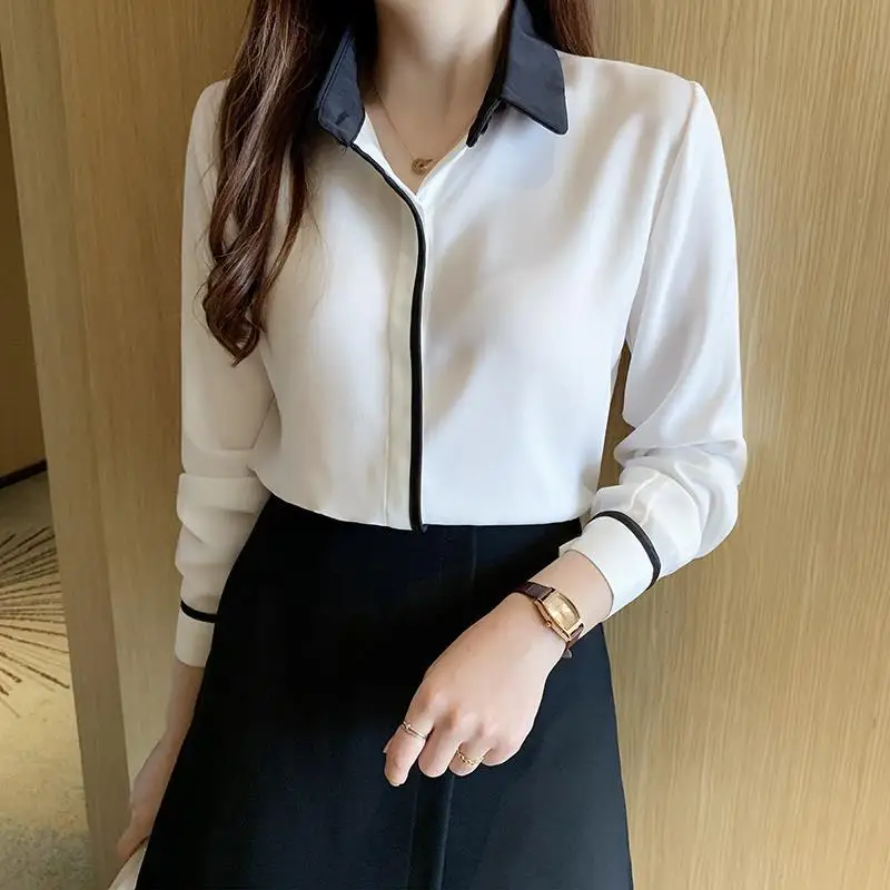 Fashion Lapel Spliced Long Sleeve Oversized Button Chiffon Blouse Loose Casual Tops Elegant Women's Clothing Office Lady Shirt
Fashion Lapel Spliced Long Sleeve Oversized Button Chiffon Blouse Loose Casual Tops Elegant Women's Clothing Office Lady Shirt