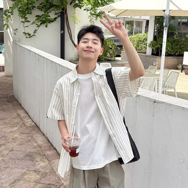 Men's Summer Striped Short Sleeve Shirt Loose Casual White Stripe Button Down Blouse for Unisex
Men's Summer Striped Short Sleeve Shirt Loose Casual White Stripe Button Down Blouse for Unisex