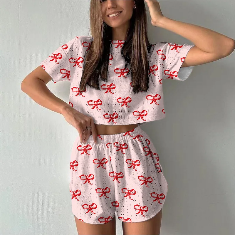 High Waist Navel Casual Women's Two Piece Short Set Heart Bow Print Pajamas Outfits
High Waist Navel Casual Women's Two Piece Short Set Heart Bow Print Pajamas Outfits