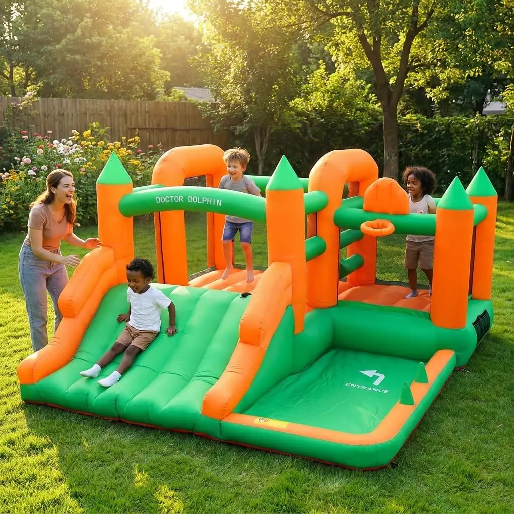 Children's Inflatable Bouncy Castle with Slide, Basketball Hoop, and Climbing Wall - Jumping House for Outdoor Backyard Fun, Includes Electric Air Blower
Children's Inflatable Bouncy Castle with Slide, Basketball Hoop, and Climbing Wall - Jumping House for Outdoor Backyard Fun, Includes Electric Air Blower