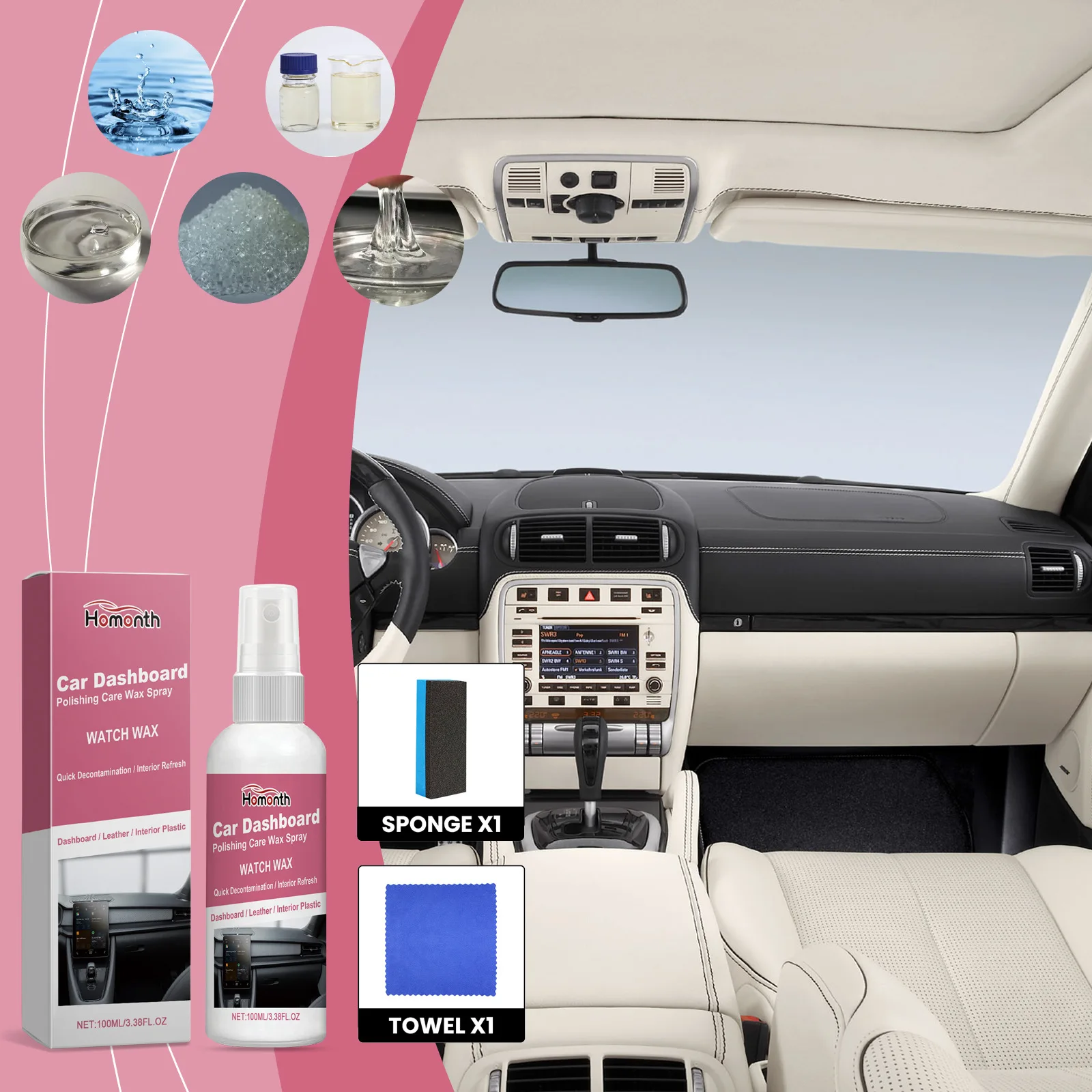 Car Dashboard Polish Spray 100ml - UV Protectant & Restorer for Plastic/Leather, Prevents Fading & Cracking, Quick Shine Renewal
Car Dashboard Polish Spray 100ml - UV Protectant & Restorer for Plastic/Leather, Prevents Fading & Cracking, Quick Shine Renewal
