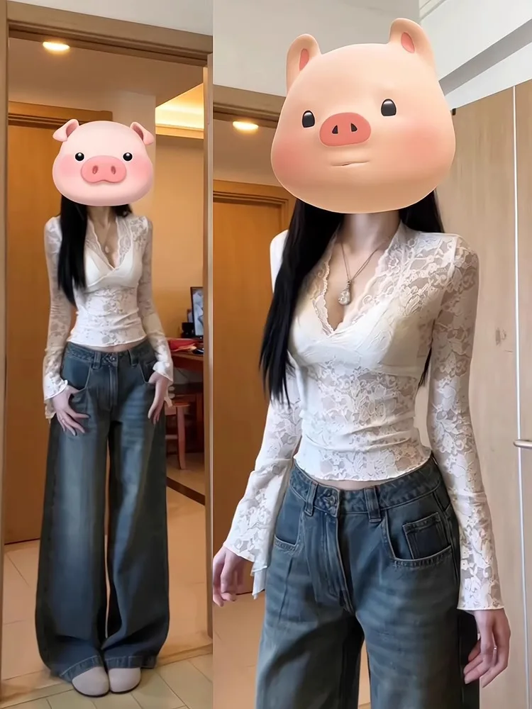 Pure Desire Lace V-Ne T-irt Women's Long Sve Slim Fit ort Sle Base irt Hot Girl White Color Commute Sle Korean...
Pure Desire Lace V-Ne T-irt Women's Long Sve Slim Fit ort Sle Base irt Hot Girl White Color Commute Sle Korean...