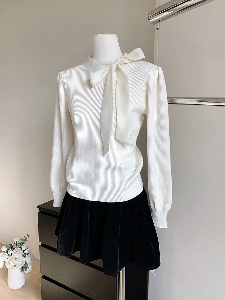 Lace-up Bow Collar Women Elegant Sweater Pullover Korean Chic Slim Knitted Jumper Long Sleeve Office Lady Base Top
Lace-up Bow Collar Women Elegant Sweater Pullover Korean Chic Slim Knitted Jumper Long Sleeve Office Lady Base Top