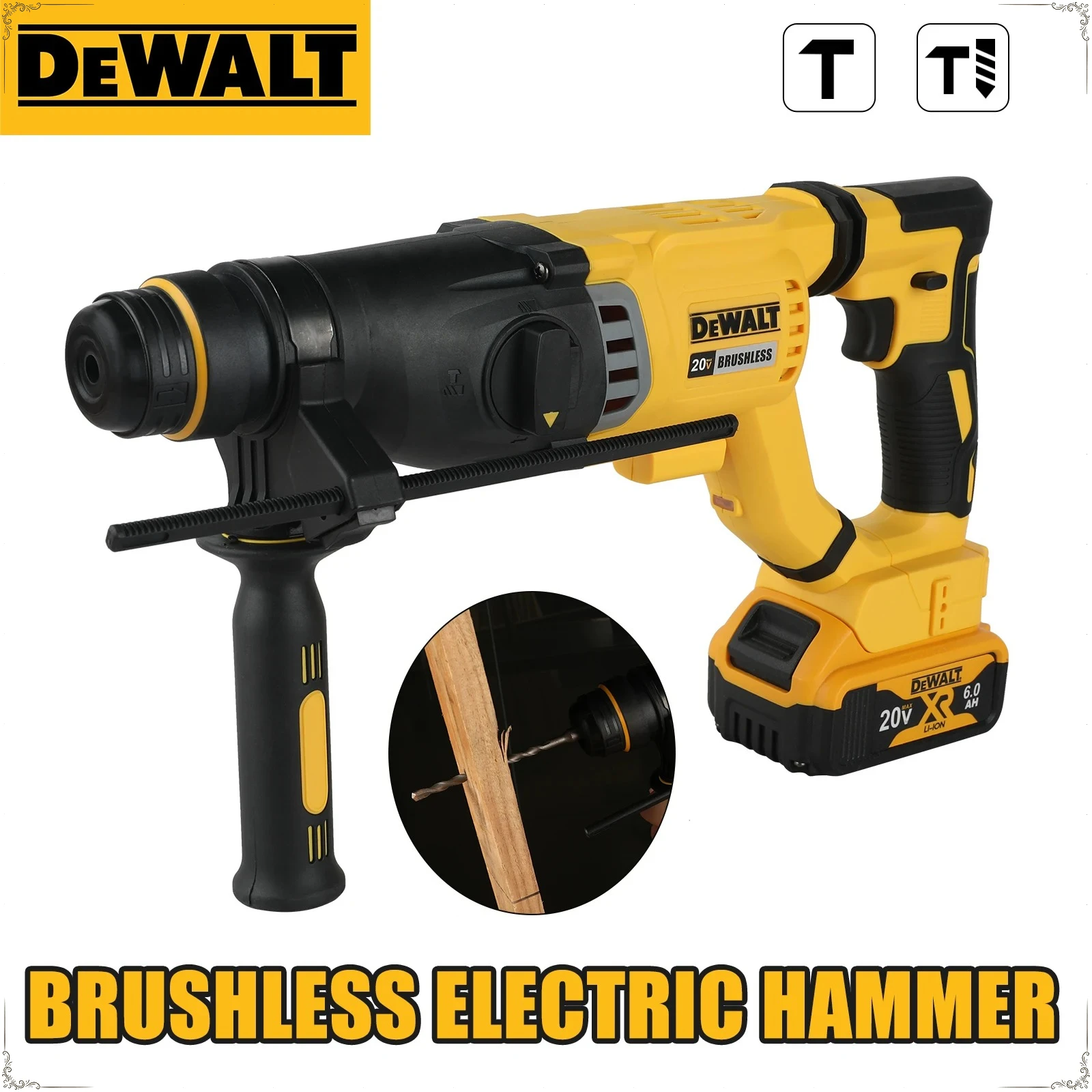 DEWALT 20V Brushless Cordless SDS Rotary Hammer 3-Mode Concrete Wall Metal Wood Drill D-Handle Hot Sale
DEWALT 20V Brushless Cordless SDS Rotary Hammer 3-Mode Concrete Wall Metal Wood Drill D-Handle Hot Sale