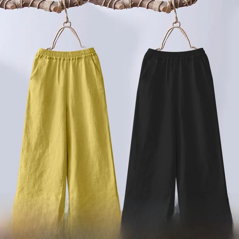 Summer Thin Pure Color Wide Leg Pants Women Casual Loose Fit High Waist Cotton Straight Cut Trousers Seven Tenths Length
Summer Thin Pure Color Wide Leg Pants Women Casual Loose Fit High Waist Cotton Straight Cut Trousers Seven Tenths Length