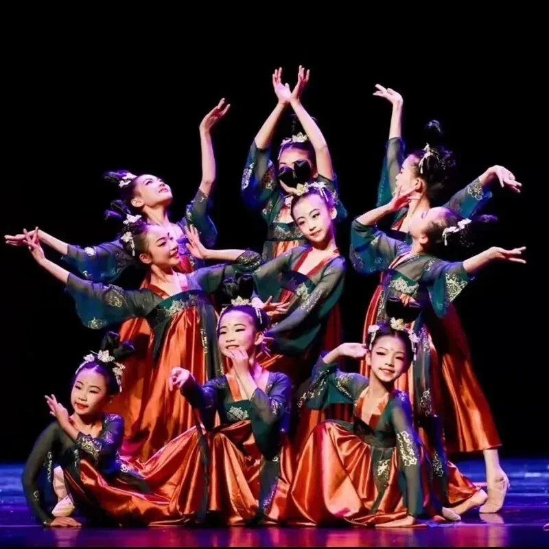 Chinese Traditional Hanfu Folk Dance Chidren Girls Classical Chinese Style Practice Dance Clothes Yangko Dance Wear for Stage
Chinese Traditional Hanfu Folk Dance Chidren Girls Classical Chinese Style Practice Dance Clothes Yangko Dance Wear for Stage