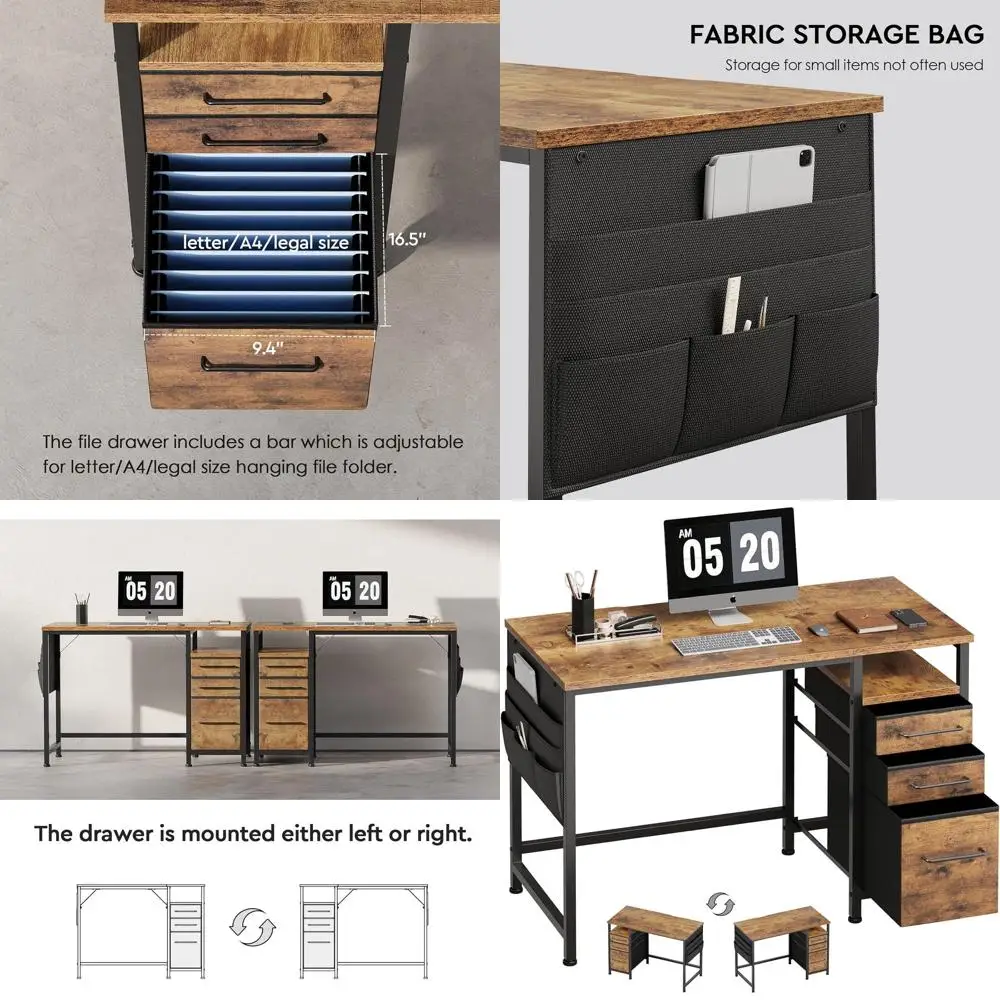 Rustic 40 Brown Small Desk with Drawers and Metal Frame for Home Office Storage
Rustic 40 Brown Small Desk with Drawers and Metal Frame for Home Office Storage
