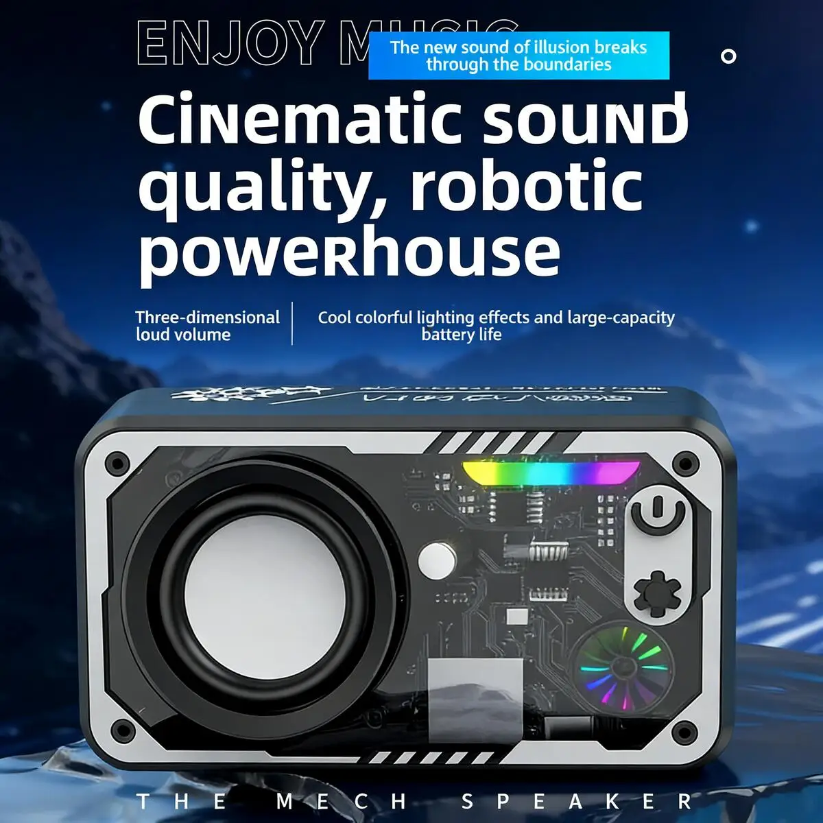 Transparent Mecha RGB Glowing Wireless Bluetooth Speaker Mini Powerhouse 3D High-Volume Subwoofer for Music Desktop Decor Gifts
Transparent Mecha RGB Glowing Wireless Bluetooth Speaker Mini Powerhouse 3D High-Volume Subwoofer for Music Desktop Decor Gifts