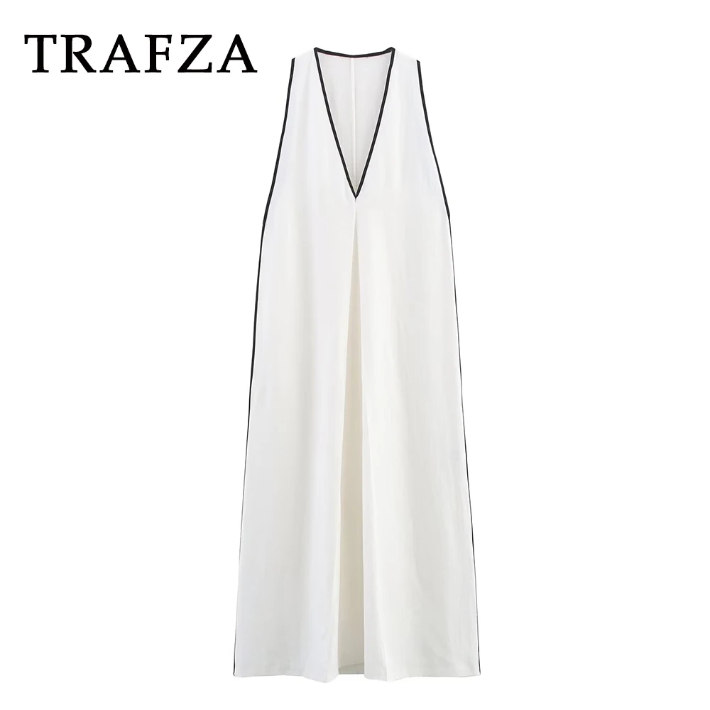 TRAFZA Casual Sexy White Summer Vintage V-Neck Womn Dress Sleeveless Patchwork Dress Fashion 2025 Loose Pleated Long Vestidos
TRAFZA Casual Sexy White Summer Vintage V-Neck Womn Dress Sleeveless Patchwork Dress Fashion 2025 Loose Pleated Long Vestidos